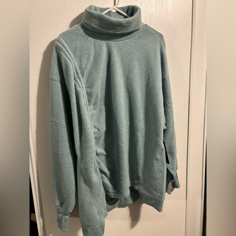 NWT Tahari Cotton Blend Fleece Sport Pullover Size 2X  Dusty Blue Turtle Neck